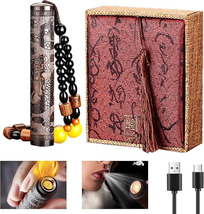 Amber USB Electronic Dragon Pattern Lighter